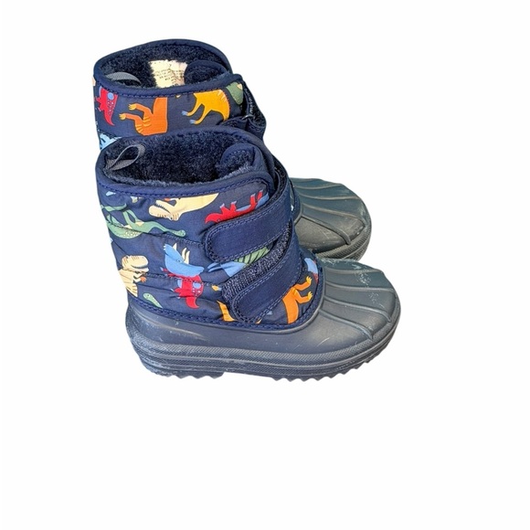 Place Navy Dinosaur Print Snow Kids Boots Size 7C - Picture 2 of 5